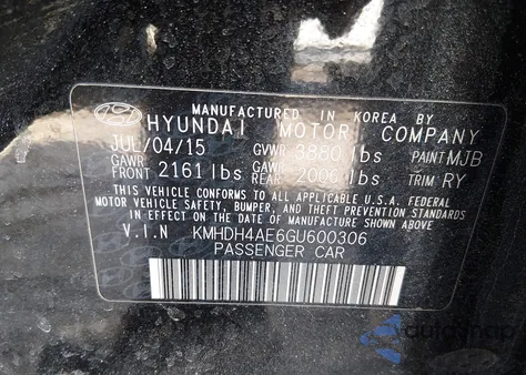 2016 Hyundai Elantra Value Edition z USA, uszkodzony, nr VIN KMHDH4AE6GU600306